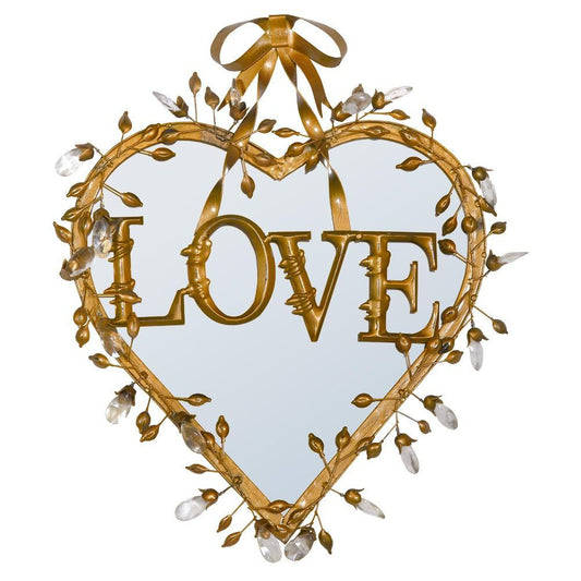 Copper Love Heart Mirror with Crystals and Bow R1-1297R-CO