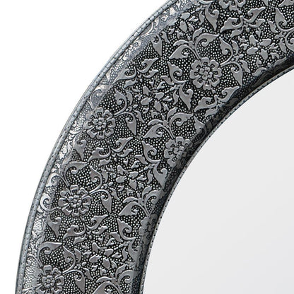 Chaandhi Kar Black Silver Embossed Circular Mirror Close Up R1-8228-302
