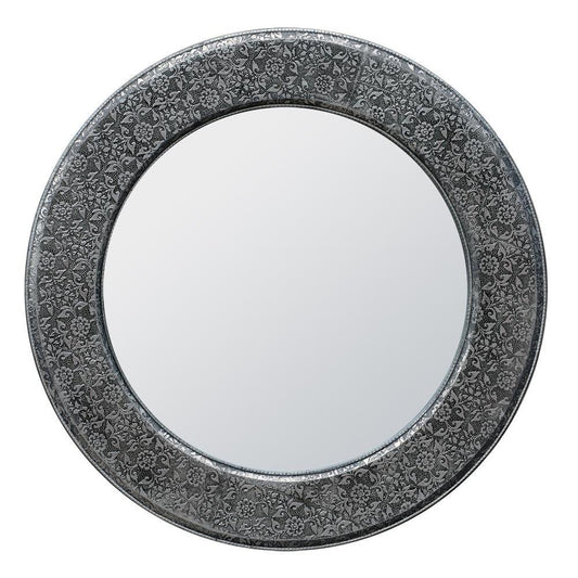 Chaandhi Kar Black Silver Embossed Circular Mirror R1-8228-302