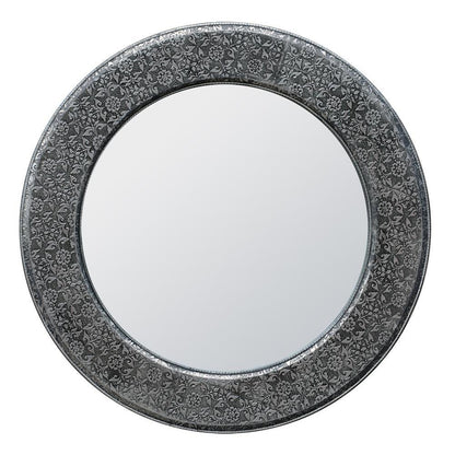 Chaandhi Kar Black Silver Embossed Circular Mirror R1-8228-302