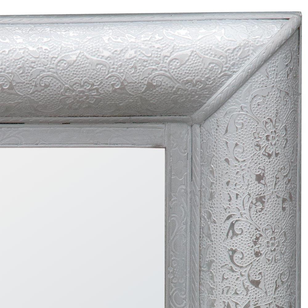Chaandhi Kar White Silver Embossed Rectangular Wall Mirror Close Up R1-8358-300