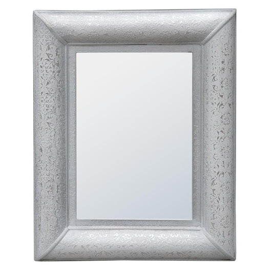 Chaandhi Kar White Silver Embossed Rectangular Wall Mirror R1-8358-300