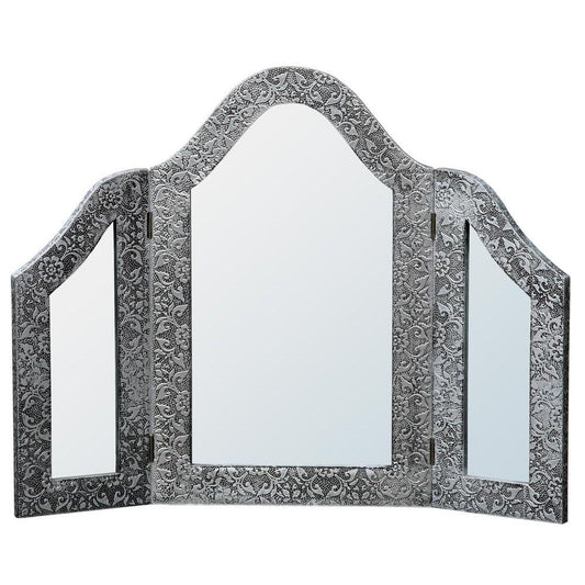 Chaandhi Kar Black Silver Embossed Three Panel Table Mirror R3-1202-302