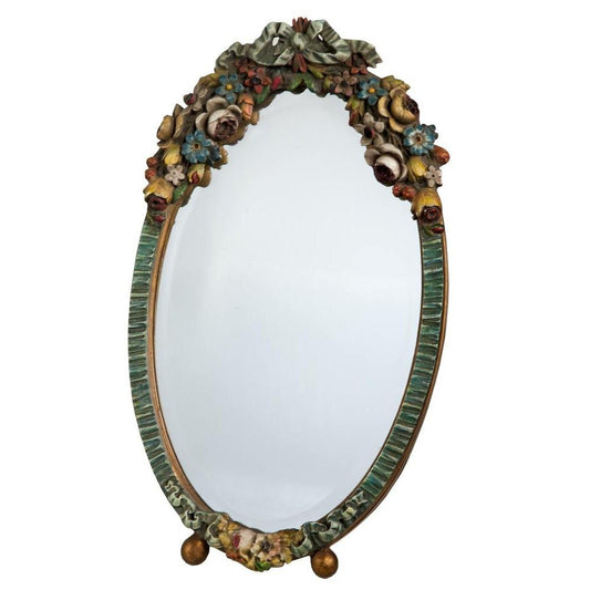 Oval Barbola Table Mirror White Floral Frame TBM123-MC-29-47