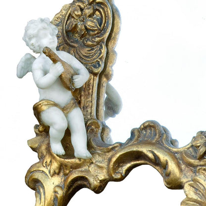 Pair of Gold Gilt Leaf Bevelled Table Mirrors with Cherubs Close Up Bottom TBM368-WG-M-S2
