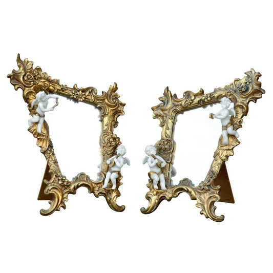 Pair of Gold Gilt Leaf Bevelled Table Mirrors with Cherubs TBM368-WG-M-S2