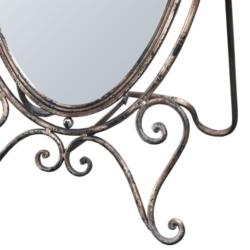 Floor Standing Cheval Mirror in Distressed Ornate Iron Close Up Bottom TFM-1007
