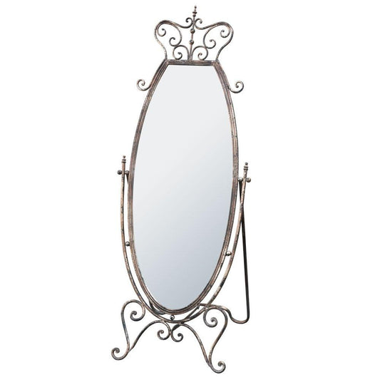 Floor Standing Cheval Mirror in Distressed Ornate Iron TFM-1007
