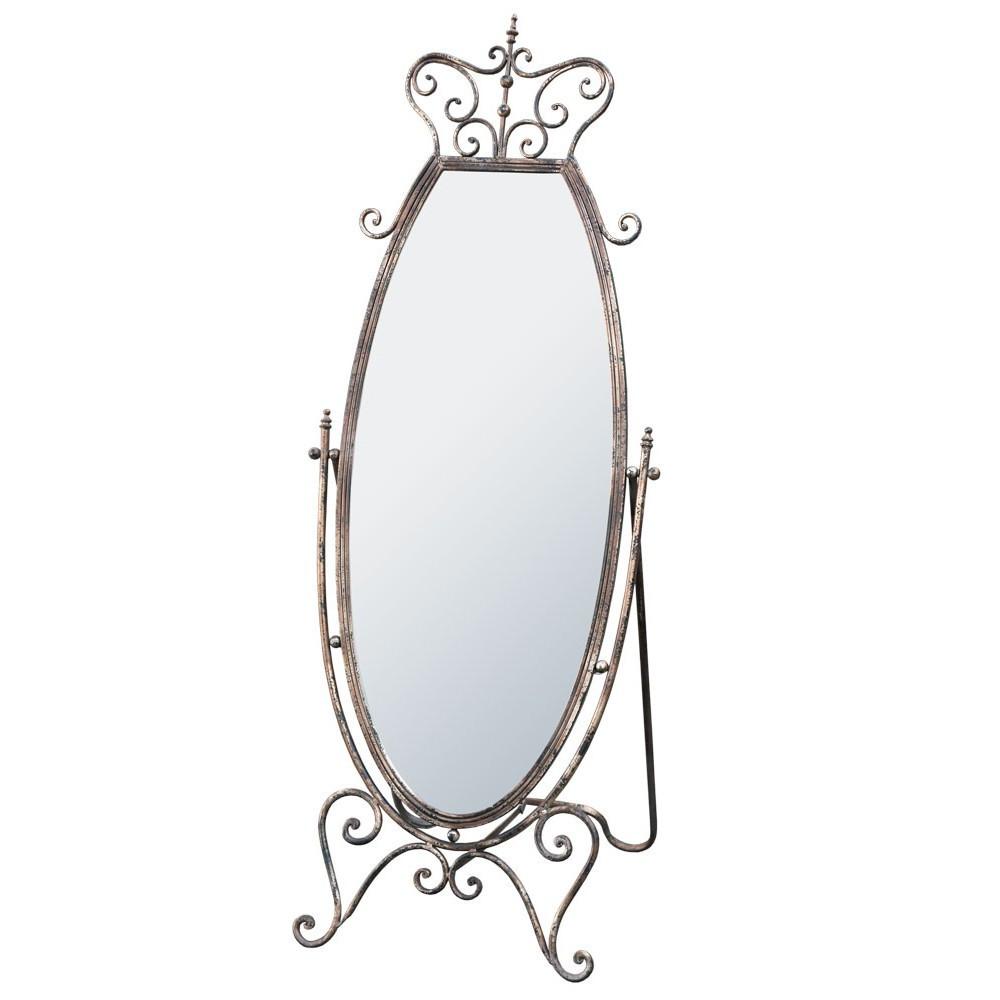 Floor Standing Cheval Mirror in Distressed Ornate Iron TFM-1007